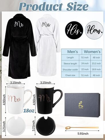 Jecery 12 Pcs His and Hers Gifts for Couples Mr and Mrs Bathrobes Flannel Embroidered Matching Robes Coffee Cups Wedding Engagement Honeymoon Essentials Anniversary Valentine Travel Gift Set in Saudi Arabia