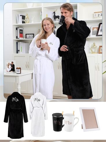 Jecery 12 Pcs His and Hers Gifts for Couples Mr and Mrs Bathrobes Flannel Embroidered Matching Robes Coffee Cups Wedding Engagement Honeymoon Essentials Anniversary Valentine Travel Gift Set in Saudi Arabia