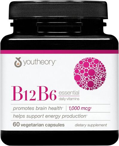 Youtheory B12B6 - Vegan Vitamin B6 & Vitamin B12 - Offers Brain Health, Energy & Immunity Support* - Dairy, Soy & Gluten Free - 60 Gummies in Saudi Arabia