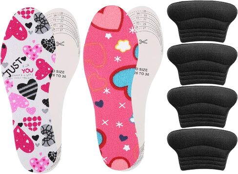 Shoe Insoles for Kids, Memory Foam Kids Shoes Inserts Self-Adhesive Heel Grips Cute Soft Heel Pads for Loose Shoes Replacement Insole Shoe Sole Inserts to Fit Child Sneakers in Saudi Arabia