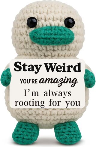 Emotional Cute Support Duck, Gifts for Best Friend, Handmade Crochet Animal, Funny Positive Affirmation Knitted Doll with Card, Unique Christmas Stocking Stuffers, Cheer Up Stay Weird Decor in Kuwait