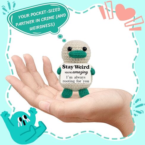 Emotional Cute Support Duck, Gifts for Best Friend, Handmade Crochet Animal, Funny Positive Affirmation Knitted Doll with Card, Unique Christmas Stocking Stuffers, Cheer Up Stay Weird Decor in Kuwait