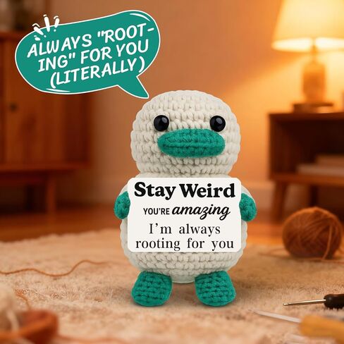 Emotional Cute Support Duck, Gifts for Best Friend, Handmade Crochet Animal, Funny Positive Affirmation Knitted Doll with Card, Unique Christmas Stocking Stuffers, Cheer Up Stay Weird Decor in Kuwait