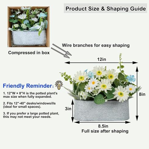 Floral Centerpieces for Tables, 12 Inch Small Artificial Flowers in Metal Pot with White Daisy Arrangement, Farmhouse Fake Potted Faux Plant for Spring Summer All Season Indoor Outdoor Decor in Saudi Arabia