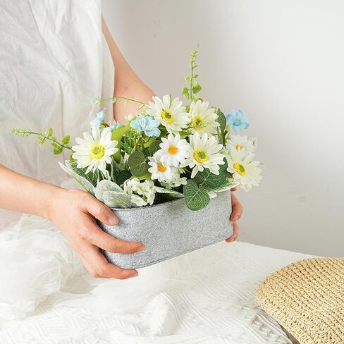 Floral Centerpieces for Tables, 12 Inch Small Artificial Flowers in Metal Pot with White Daisy Arrangement, Farmhouse Fake Potted Faux Plant for Spring Summer All Season Indoor Outdoor Decor in Saudi Arabia