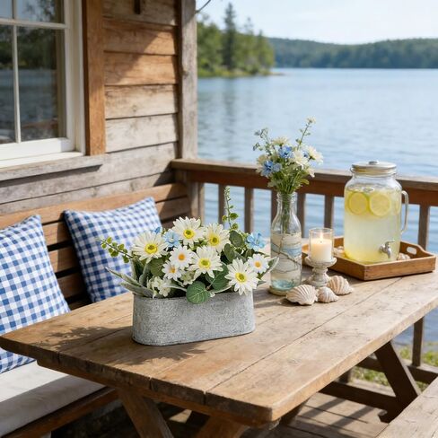 Floral Centerpieces for Tables, 12 Inch Small Artificial Flowers in Metal Pot with White Daisy Arrangement, Farmhouse Fake Potted Faux Plant for Spring Summer All Season Indoor Outdoor Decor in Saudi Arabia