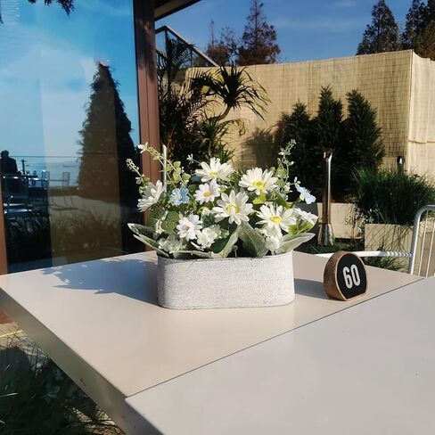 Floral Centerpieces for Tables, 12 Inch Small Artificial Flowers in Metal Pot with White Daisy Arrangement, Farmhouse Fake Potted Faux Plant for Spring Summer All Season Indoor Outdoor Decor in Saudi Arabia
