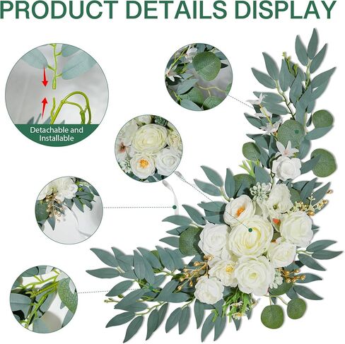 Wedding Arch Flowers (2pack),Flower Arch Stand,Flower Garland,for Wedding Outdoor Decorations Floral swags and Garlands Chair Decorations etc isle Decor,Reusable.（White） in Saudi Arabia