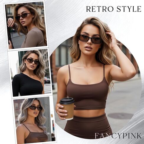 نظارات شمسية مستقطبة باللون الوردي من FancyPink للنساء بتصميم بيضاوي صغير وأنيق طراز 90s عصري وضيق Y2k نظارات شمسية مرآة in Kuwait