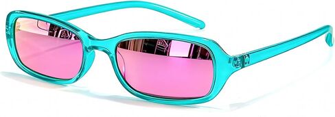 نظارات شمسية مستقطبة باللون الوردي من FancyPink للنساء بتصميم بيضاوي صغير وأنيق طراز 90s عصري وضيق Y2k نظارات شمسية مرآة in Kuwait
