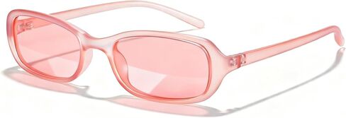 نظارات شمسية مستقطبة باللون الوردي من FancyPink للنساء بتصميم بيضاوي صغير وأنيق طراز 90s عصري وضيق Y2k نظارات شمسية مرآة in Kuwait