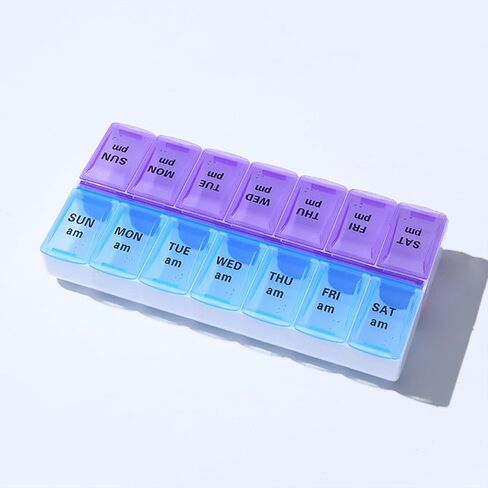 Generic منظم حبوب الدواء الأسبوعي يوميًا صباحًا ومساءً، حاوية دواء مرتين في اليوم، صندوق حبوب الدواء بسعة كبيرة لزيوت السمك، حامل مكملات وموزع حبوب الفيتامينات in Saudi Arabia