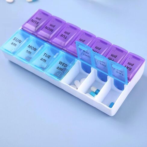 Generic منظم حبوب الدواء الأسبوعي يوميًا صباحًا ومساءً، حاوية دواء مرتين في اليوم، صندوق حبوب الدواء بسعة كبيرة لزيوت السمك، حامل مكملات وموزع حبوب الفيتامينات in Saudi Arabia