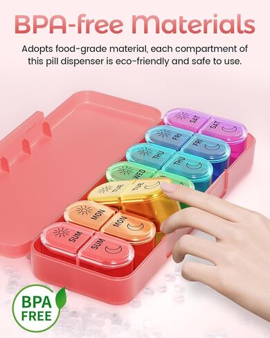 7-Day Pill Box Case for AM PM Medication Management - Portable Travel Medicine Manager Box with Ample Space for Pills, Vitamins, Fish Oil, and Supplements, Perfect for Arthritis Patients. (Pink) in Saudi Arabia