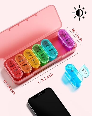 7-Day Pill Box Case for AM PM Medication Management - Portable Travel Medicine Manager Box with Ample Space for Pills, Vitamins, Fish Oil, and Supplements, Perfect for Arthritis Patients. (Pink) in Saudi Arabia