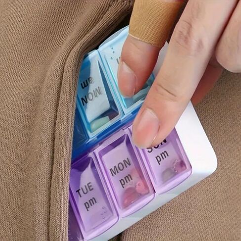 7-Day Pill Organizer with Dual-Color Compartments Purple & Blue - Food-Safe Polypropylene Weekly Medication & Vitamin Storage Box, Travel-Friendly Portable Design in Saudi Arabia