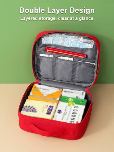 Medical Organizer Bag, Portable First Aid Kit with Zipper and Top Handle for Emergency Supplies, Travel Camping and Home Use, Red in Saudi Arabia
