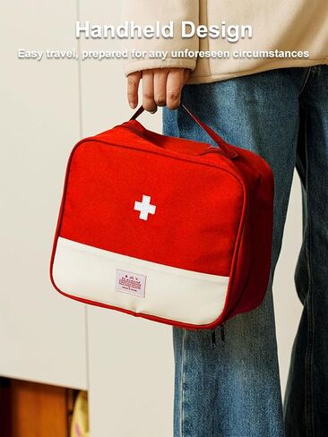 Medical Organizer Bag, Portable First Aid Kit with Zipper and Top Handle for Emergency Supplies, Travel Camping and Home Use, Red in Saudi Arabia