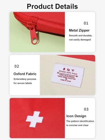 Medical Organizer Bag, Portable First Aid Kit with Zipper and Top Handle for Emergency Supplies, Travel Camping and Home Use, Red in Saudi Arabia