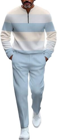 Men's fashion casual shirt jogging pants two-piece set, half zip long sleeved top pants sports set in Saudi Arabia