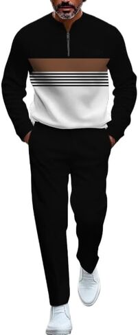 Men's fashion casual shirt jogging pants two-piece set, half zip long sleeved top pants sports set in Saudi Arabia