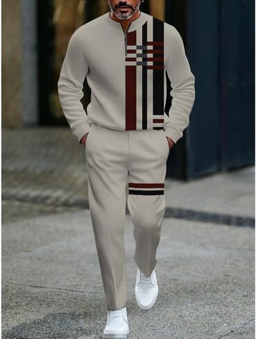 Men's fashion casual shirt jogging pants two-piece set, half zip long sleeved top pants sports set in Saudi Arabia