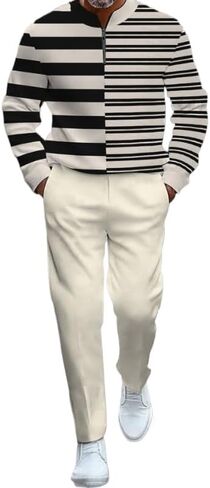 Men's fashion casual shirt jogging pants two-piece set, half zip long sleeved top pants sports set in Saudi Arabia