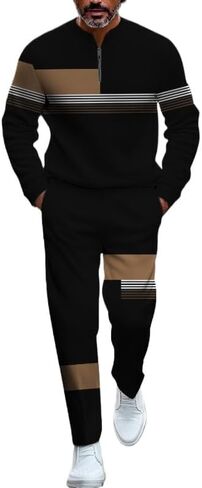 Men's fashion casual shirt jogging pants two-piece set, half zip long sleeved top pants sports set in Saudi Arabia