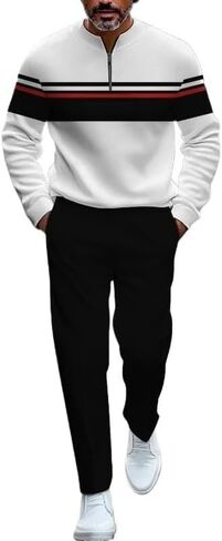 Men's fashion casual shirt jogging pants two-piece set, half zip long sleeved top pants sports set in Saudi Arabia