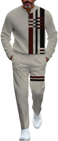 Men's fashion casual shirt jogging pants two-piece set, half zip long sleeved top pants sports set in Saudi Arabia