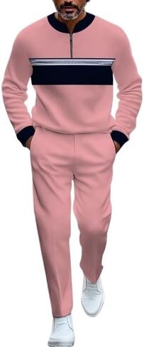 Men's fashion casual shirt jogging pants two-piece set, half zip long sleeved top pants sports set in Saudi Arabia
