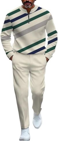 Men's fashion casual shirt jogging pants two-piece set, half zip long sleeved top pants sports set in Saudi Arabia
