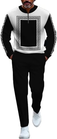 Men's fashion casual shirt jogging pants two-piece set, half zip long sleeved top pants sports set in Saudi Arabia