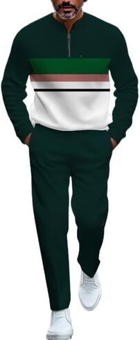 Men's fashion casual shirt jogging pants two-piece set, half zip long sleeved top pants sports set in Saudi Arabia