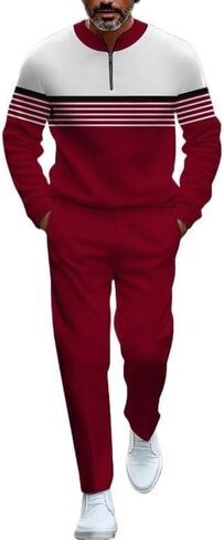 Men's fashion casual shirt jogging pants two-piece set, half zip long sleeved top pants sports set in Saudi Arabia
