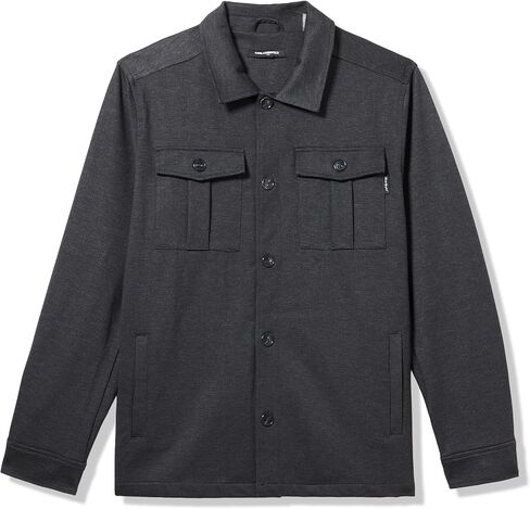 KARL LAGERFELD Mens Collared Chest Pockets Long Sleeve Houndstooth Shirt Jacket in Saudi Arabia