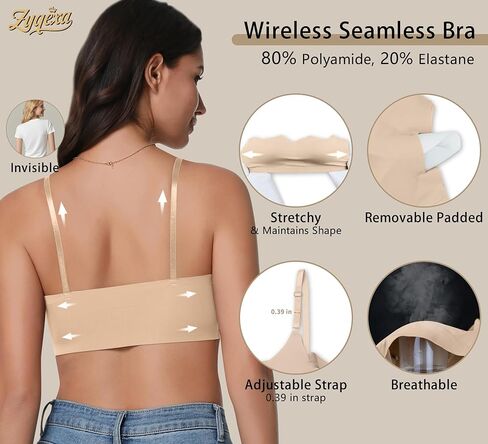 3 Pieces Wireless Seamless Bras for Women - Padded Sport Bras Comfortable Bralettes Soft Sleep Adjustable in Saudi Arabia