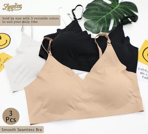 3 Pieces Wireless Seamless Bras for Women - Padded Sport Bras Comfortable Bralettes Soft Sleep Adjustable in Saudi Arabia