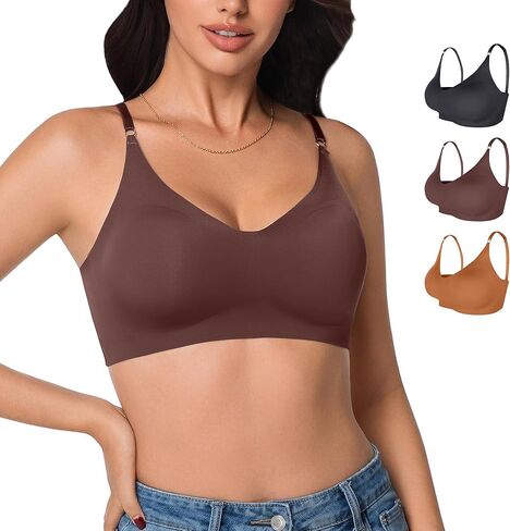 3 Pieces Wireless Seamless Bras for Women - Padded Sport Bras Comfortable Bralettes Soft Sleep Adjustable in Saudi Arabia