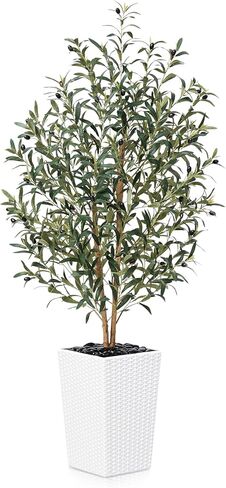 Artificial Olive Tree 6FT Faux Olive Tree - Adjustable Branches UV Resistant with Brown Taper Planter and Pebbles - Faux Plants Indoor for Living Room, Office Decor and Bedroom in Kuwait