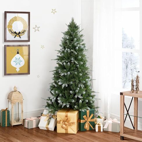 Alberta 4.5ft Frosted Prelit Artificial Christmas Tree with 679 Branch Tips, 200 Warm Lights and Metal Stand, 36" Wide Realistic Lightly Snow Flocked Christmas Tree with Lights by Naomi Home in Saudi Arabia