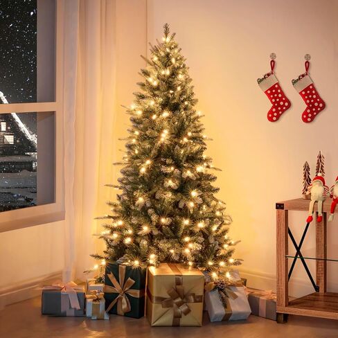 Alberta 4.5ft Frosted Prelit Artificial Christmas Tree with 679 Branch Tips, 200 Warm Lights and Metal Stand, 36" Wide Realistic Lightly Snow Flocked Christmas Tree with Lights by Naomi Home in Saudi Arabia