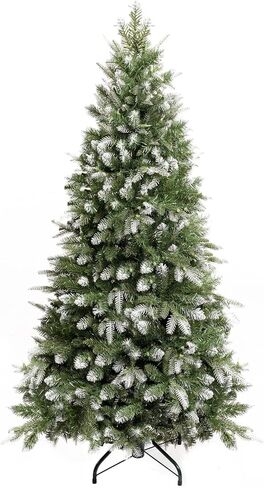 Alberta 4.5ft Frosted Prelit Artificial Christmas Tree with 679 Branch Tips, 200 Warm Lights and Metal Stand, 36" Wide Realistic Lightly Snow Flocked Christmas Tree with Lights by Naomi Home in Saudi Arabia