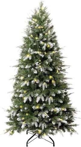 Alberta 4.5ft Frosted Prelit Artificial Christmas Tree with 679 Branch Tips, 200 Warm Lights and Metal Stand, 36" Wide Realistic Lightly Snow Flocked Christmas Tree with Lights by Naomi Home in Saudi Arabia
