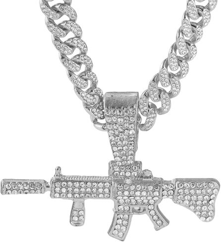 GuoShuang Women’s Iced Out “Gott" Flame Pendant Cuban Link Chain, 18" Miami Cuban Chain Hip Hop Fashion Necklace in Saudi Arabia