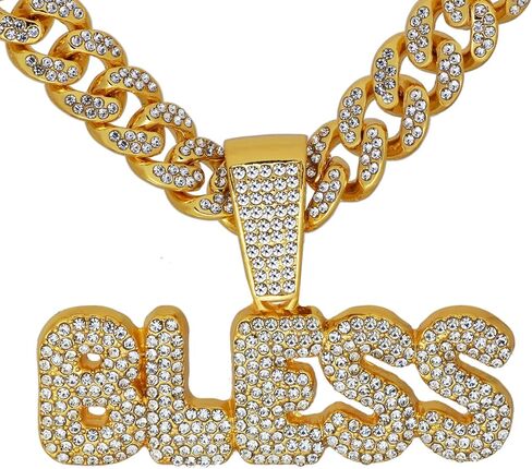 GuoShuang Women’s Iced Out “Gott" Flame Pendant Cuban Link Chain, 18" Miami Cuban Chain Hip Hop Fashion Necklace in Saudi Arabia