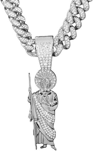 GuoShuang Women’s Iced Out “Gott" Flame Pendant Cuban Link Chain, 18" Miami Cuban Chain Hip Hop Fashion Necklace in Saudi Arabia