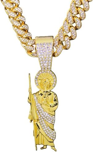 GuoShuang Women’s Iced Out “Gott" Flame Pendant Cuban Link Chain, 18" Miami Cuban Chain Hip Hop Fashion Necklace in Saudi Arabia