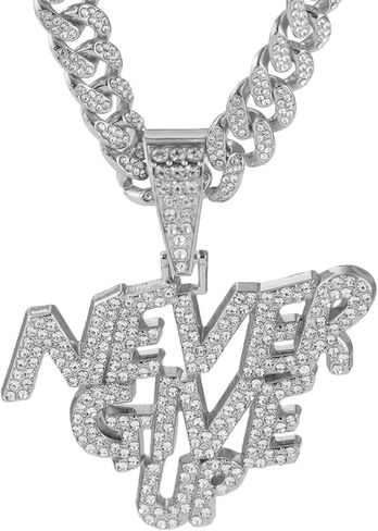 GuoShuang Women’s Iced Out “Gott" Flame Pendant Cuban Link Chain, 18" Miami Cuban Chain Hip Hop Fashion Necklace in Saudi Arabia