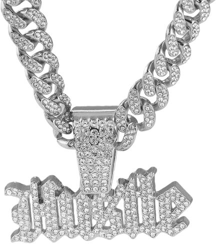 GuoShuang Women’s Iced Out “Gott" Flame Pendant Cuban Link Chain, 18" Miami Cuban Chain Hip Hop Fashion Necklace in Saudi Arabia